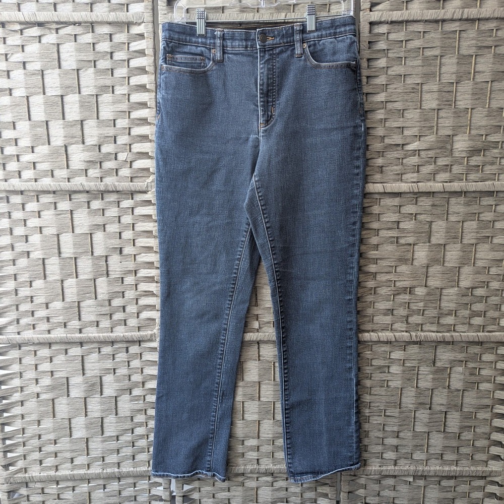 Lands End High Rise Straight Jeans Blue Stretch Denim Comfort Waist Sz 10